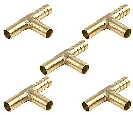 sourcing map Conector De 3 Vías En T De Latón Para Manguera 5Pcs