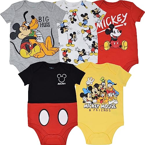 Disney Mickey Mouse Baby Boys 5 Pack Bodysuits 6-9 Months