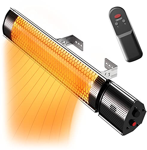 Pro Breeze Infrarot Heizstrahler Terrasse 2000W - Terrassenstrahler für Ihren Außenbereich - Elektrische Wandheizung mit Fernbedienung und 3 einstellbaren Stufen, IP65 Wasserabweisend (Schwarz)