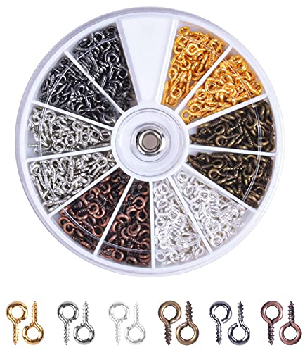 600 Pcs Small Eye Pins Hooks, Screw Hooks Eyelets Threaded, Metal Screw-in Mini Mixed Color Eyepins for Jewelry Making Findings DIY Crafts Projects, 4 x 8mm
