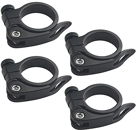 XINGYHENG 4Pcs Bicycle Seat Clamp Mountain Bike Road 31.8mm 34.9mm Aluminum Alloy Bike Bicycle Quick Release Seatpost Clamp Ring Fittings Black (34.9mm)