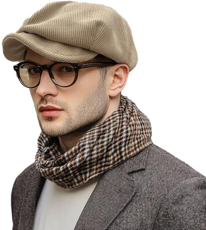 Clakllie Vintage Style Beret Newsboy Hat Soft Gatsby Ivy Cap Cabbie Hats Octagonal Paperboy Irish Cap for Outdoor Street,Khaki-BL45