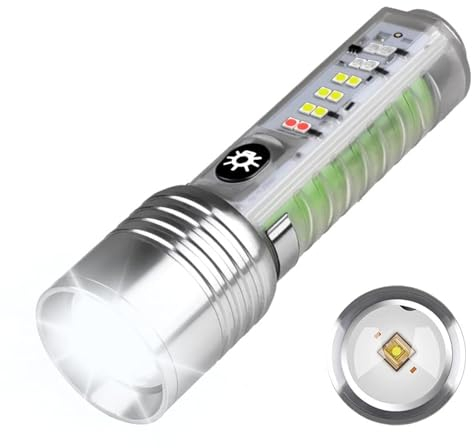 KUPRO Torce potenti LED super luminose ricaricabili 500000 Lumen con Rosso Blu UV Luce Mini Tasca Torcia 8 modalità Multifunzionale Magnetica Zoomabile per emergenza, all'aperto, campeggio