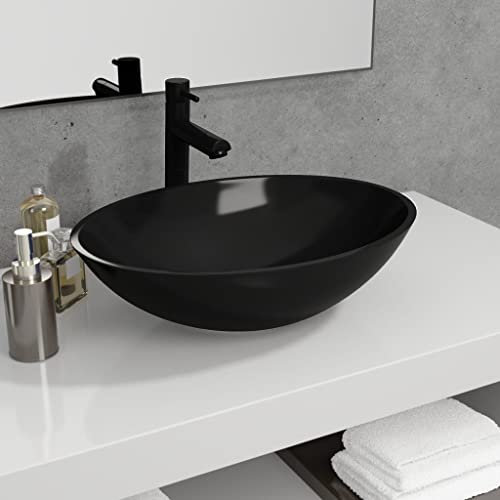 WIFESE Waschbecken Glas 50x37x14 cm Schwarz Aufsatzwaschbecken Eckig Badezimmer Möbel Waschbecken Gäste WC Handwaschbecken Dekoratives Waschraum Sein Badezimmer Modernes Aussehen Breite Anwendung