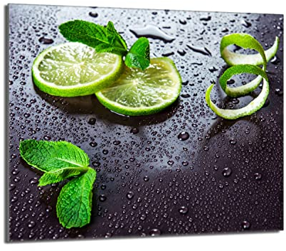 DarHaus Plaque de recouvrement, 60 x 52 cm, en verre, pour cuisinières électrique, à induction, convient comme décoration, protection anti-éclaboussures ou planche à découper, Chaux Vert