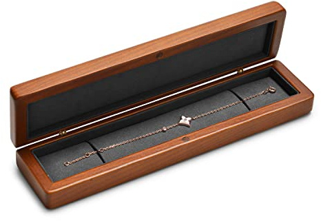 Oirlv Walnut Wooden Necklace Box with Dark Grey Microfibre Interior
