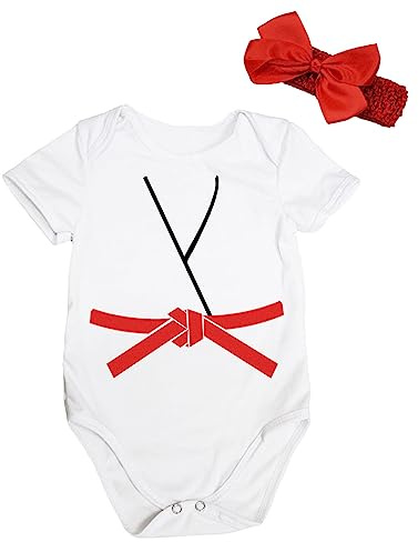 Petitebella Judo Karate Taekwondo Jersey Baby Bodysuit Nb-18m (White/Red, 0-3 Months)