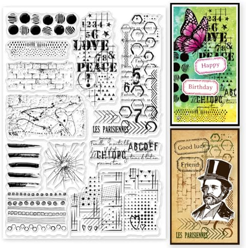GLOBLELAND Grunge Textures Background Clear Stamps for Cards Making 5.8x8.3inch Numeric Text Lines Graffiti Background Silicone Clear Stamp Seals for DIY Scrapbooking Photo Album Journal