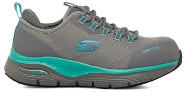 Skechers Femme Arch Fit SR Ebinal Botte de Protection Incendie et de sécurité, Grey/Aqua Textile/Synthetic, 38 EU