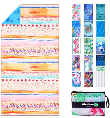 Winthome Toalla Playa Reversible - Toallas de Playa Grande 180x90cm, Toallas Playa de Microfibra Ligera, Secado Rápido, Sin Arena, para Mujer Hombre, Viajes, Vacaciones, Natación, Camping (1 Pack)