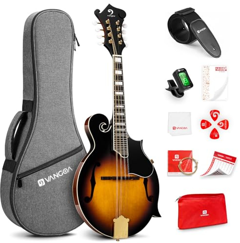 Vangoa F-Style Mandolins Instrument 29-Fret, 8 String Acoustic Mandolin With Protective Plate, for Beginner Adults, Sunburst