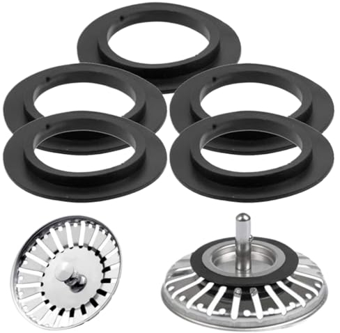 OQKAHIV Bonde pour Évier de Cuisine et Lavabo - 5 Paquets - Joint en Élastomère pour Paniers Filtrants, Vidange, Bouchon de Vanne et Tamis - Convient également pour Baignoire et Soupape Lavabo