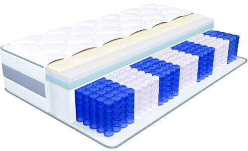 INMOKO Matratze 140x200 cm, 10 Schichten, Taschenfederkernmatratze Härtegrad H3 und H4, Höhe 25 cm, 7 Zonen Matratze