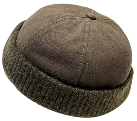 HeiDmai Winter Fisherman Beanie Hats Warm Knit Brimless Hat Retro Docker Cap Adjustable (US, Alpha, One Size, Army Green)