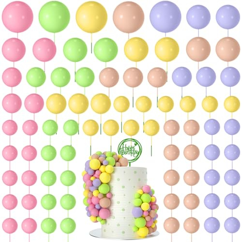 NACHLYNN 80 Pcs Cake Balls Decorations Mini Balloon Cake Topper Balls Foam Cupcake Toppers Balls for Cake Decorating Birthday Parties Weddings Anniversary (Pink Green Yellow Purple)