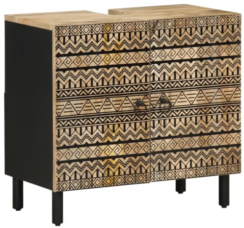 Brokky Mobile Lavabo da Bagno Nero 62x33x58 cm Legno Massello di Mango-Mobile Sottolavabo per Bagno Mobiletto a Terra Sottolavandino Armadietto