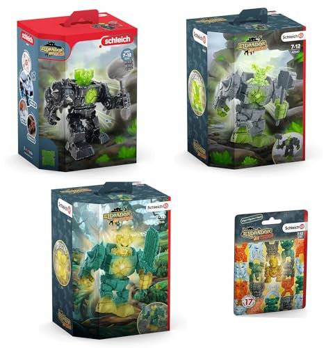 Spar-Set 412841 - Kompatibel für Schleich - Eldrador - Mini Creatures - Spielfigurenset mit 3 Robotern und Mini-Spielgfigur