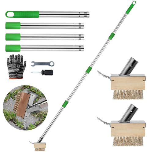 Brosse à Mauvaises Herbes avec Amovible de Manche, Lot de 2 Brosses À Joints pour Mauvaises Herbes avec Crochet, Brosse Métallique, pour Enlever la Mousse du Jardin Mauvaises Herbes Taches Tenaces