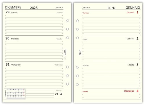 Agendepoint.it - Bi-språk 2026 veckoplanerare ersättning 15 x 21 cm A5 6hål flerspråkig elfenben