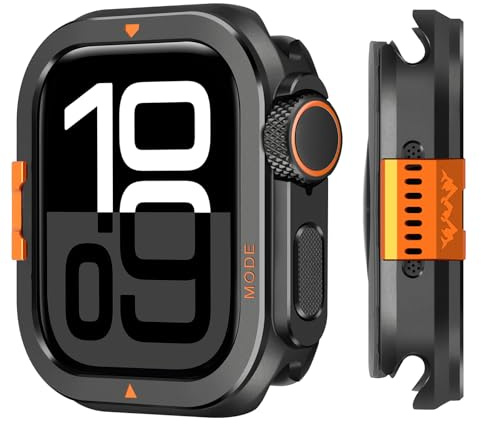 Suphart stötskydd i metall kompatibelt med Apple Watch serie 11/10 fodral 46 mm, [Förvandla 46 mm till Ultra Look] Robust stöttåligt skydd med bakram för iWatch 46 mm, svart