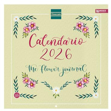 Finocam - Calendrier mural 2026 30 x 30 cm avec vue mois janvier - décembre 2026 + septembre 2026 - Déc. 2025 (4 mois) réduits | Calendrier 2026 | Images The Flower Journal - Espagnol