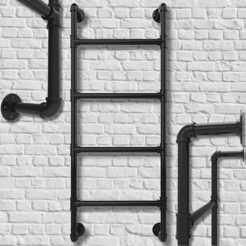 4-Step Wall-Mounted Ladder – Metal Climbing Access for RV, Attic, and Bunk – Fixed Hooked Design - 4 Rung Wall-Fixed Ladder – Basement Egress Window Well Exit - Emergency Escape for Homes Four Steps