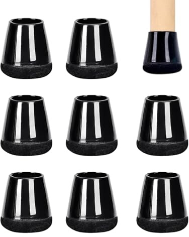 ZORVYN 8 Pièces Embouts de Protection pour Pieds de Chaises, Capuchons Ronds en Silicone avec Tampons en Feutre, Protège-Pieds pour Tables et Chaises sur Sols en Bois (16-18mm) (Noir)