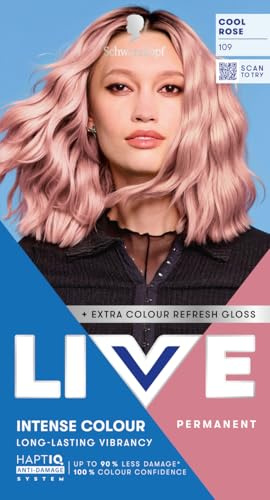 Schwarzkopf LIVE Intense Colour 109 Cool Rose, Long-lasting Permanent Pink Hair Dye, With Extra Colour Refresh Gloss