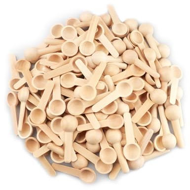 OUPADOS 100 cucharitas de cocina redondas de madera, pequeñas cucharas de madera con mango corto, mini cucharas de madera para especias, miel, café, sal, tarros de mermelada, azúcar, niños (6,8 x