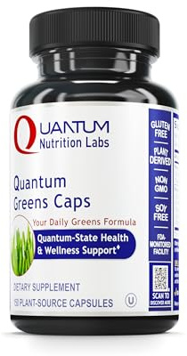 Quantum Nutrition Labs Greens Capsules - Super Greens Capsules, Greens Supplements, Superfood Blend for Wellness, Organic Veggie Pills with Kale, Leafy Greens, Alfalfa - 150 Vegetarian Capsules