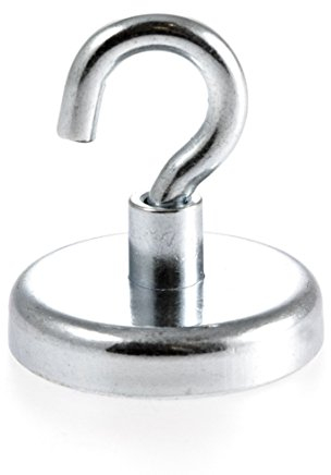 Magnetastico® | 1 pièce crochet magnétique néodyme N35 42 mm Ø | Force d’attraction de 68.0 kg | 1 aimant ultra puissant avec crochet en néodyme ultra fort et galvanisé