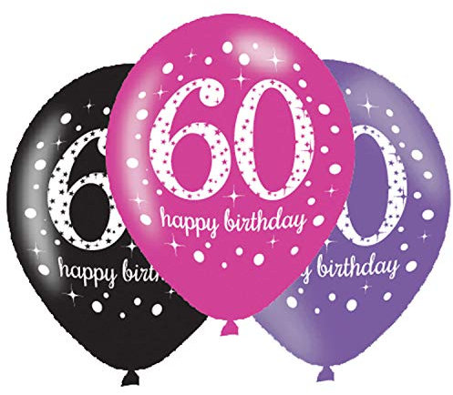 (PKT) Adult Pink Celebration 60th Birthday Latex Balloons 6 Pack
