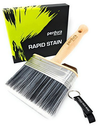 Perdura Rapid Stain Deck Stain Brush Applicator - Fence Floor Tool - 5 Inch Paint Brush - Seal and Paint Fast - Water & Oil Based Coatings for Wood & Concrete - Rough or Smooth