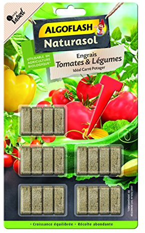 ALGOFLASH NATURASOL Bâtonnets Engrais Tomates et Légumes, Plantoir inclus, 20 bâtonnets, ABATBIO20