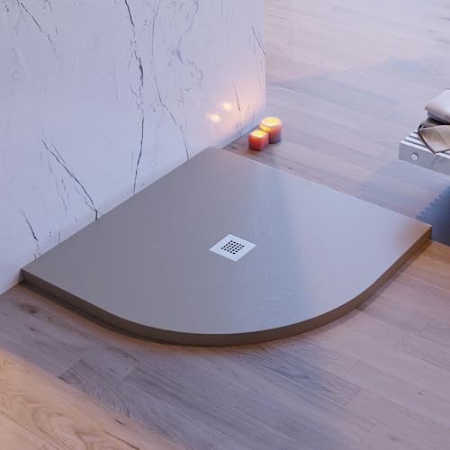 Halbrunde Duschwanne in Taubengrau mit Stein-Beton-Effekt - 90x90