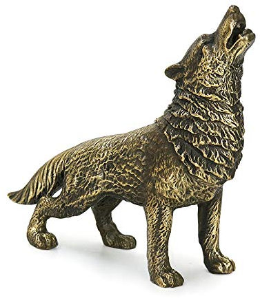 DreamsEden Kleine Bronze-Wolf-Statue, kleine Metall-Tierfigur, Heimdekoration, 14 x 4 x 12 cm