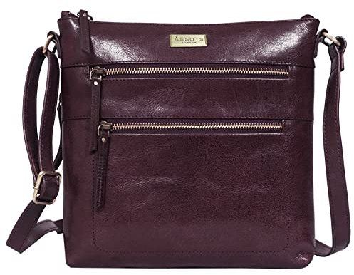 ASSOTS Sacs à bandoulière pour femme – Porte-monnaie en cuir véritable avec protection RFID, plusieurs poches et sangle réglable, Plum Waxy Vt, 10 X 10 X 1.5