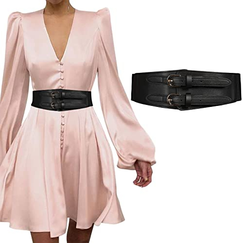 WELROG Elastischer Taillengürtel für Damen - 6 cm Breiter Gürtel für Kleid, Hemden Elastischer Kleidgürtel Stretch mit Goldener Schnalle Farbe (Schwarz, 74,5 cm(für Taillenweite 71,5-114 cm))