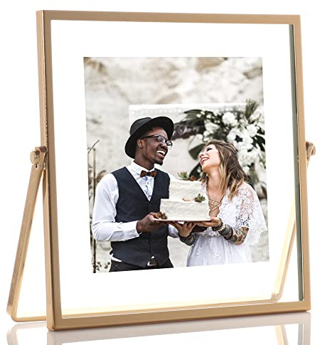 Lawrence Frames Metal Easel Float Picture Frame, 4x4, Gold
