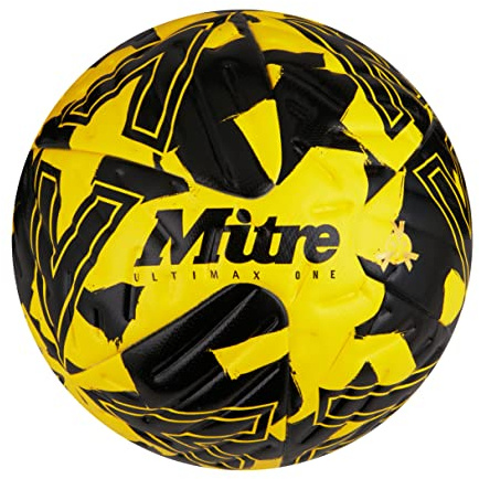 Mitre Ultimax One Football | Hyperflow Grooves | Match Ball, Yellow/Black, 4