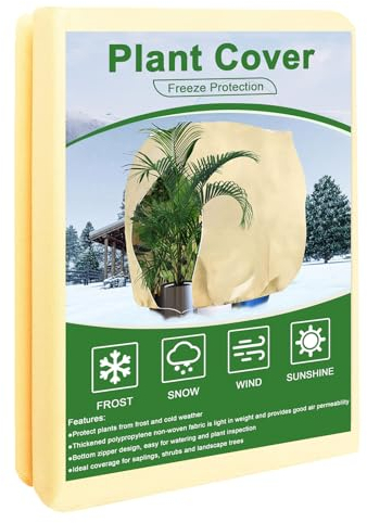 ZOZIJIU Protection hivernale pour plantes - Protection des plantes - Tente d'hiver avec fermeture éclair et cordon de serrage - Protection contre le gel - Pour plantes en pot, palmiers, oliviers (80 x
