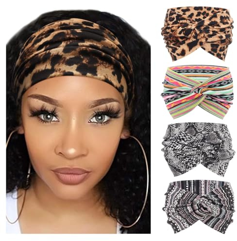 DRESHOW 4 Piezas Diadema Para Mujer Turbante Bohemia Elástico Cinta Banda para El Cabello Diadema Accesorios Para El Cabello