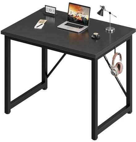 Devoko Computer Desk 80 x 50 x 75 cm, Home Office desk, Study Writing Small Desks, Laptop Table for Home Workstations, Industrial Design Black Desk Metal Frame, Black