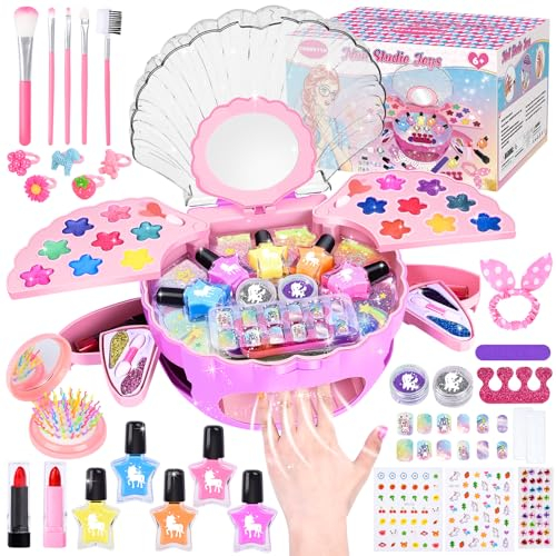 JONRRYIN Nagelstudio Kinder, Geschenke für Mädchen Nagellack Set, Schminkkoffer Mädchen, Nageldesign Kinder Mädchen, Nageltrockner Kinder Mädchen für Geburtstag Weihnachten 6 7 8 9 11 12 Jahren (Rosa)