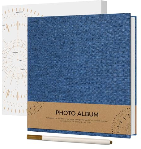 Vienrose Selbstklebend 10x15 Fotoalbum Einkleben und zum Selbstgestalten Klein Leinen Photo Album mit 40 Weißen Seiten, Hochzeit Fotoalben mit Einem Kugelschreiber, 17x18cm, Marineblau