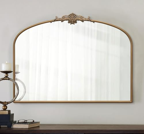 Besdomus Vintage Arched Gold Mirror: 40x29 French Large Matt Gold Antique Wall Mounted Mirror - Baroque Traditional Ornate for Entryway/Fireplace/Bathroom/Hallway - Home Decor for Fashion-Conscious