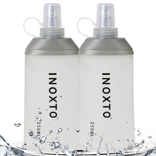 INOXTO Soft Flask,Collapsible Soft Water Bottles for Hydration Vests and Running Packs, Soft Flask Running Bottles for Hiking Cycling(250/500 ml) (2 PCS SMALL)