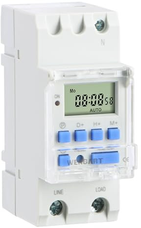 Wengart Temporizador Digital THC30,AC230V 30A programable semanalmente,hasta 28 Grupos de Encendido y Apagado,Montaje en riel,simplifica Las tareas diarias