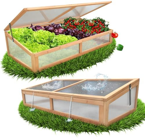 Frühbeetaufsatz Holz Abdeckung Frühbeetkasten Schutz für Jungpflanzen Gewächshaus mit Deckel Hochbeet Bausatz wetterfest für Garten Outdoor 90 x 60 x 30 cm - Hochbeete-Kit