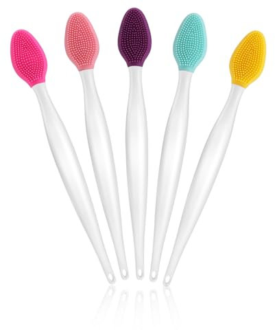 Hpmjz 5 Pcs Lip Scrub Brush Double-Sided Silicone Lip Brush Tool Lip Scrubber Exfoliator for Men Women Lip Lightening Lip Exfoliator Scrubber Tool for Dark Lips